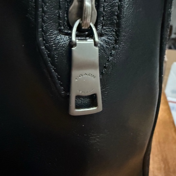 Coach 12 x 12.5 x 5.5 Black Charcoal Wool Leather Zip Top Satchel Purse unisex - Picture 11 of 16